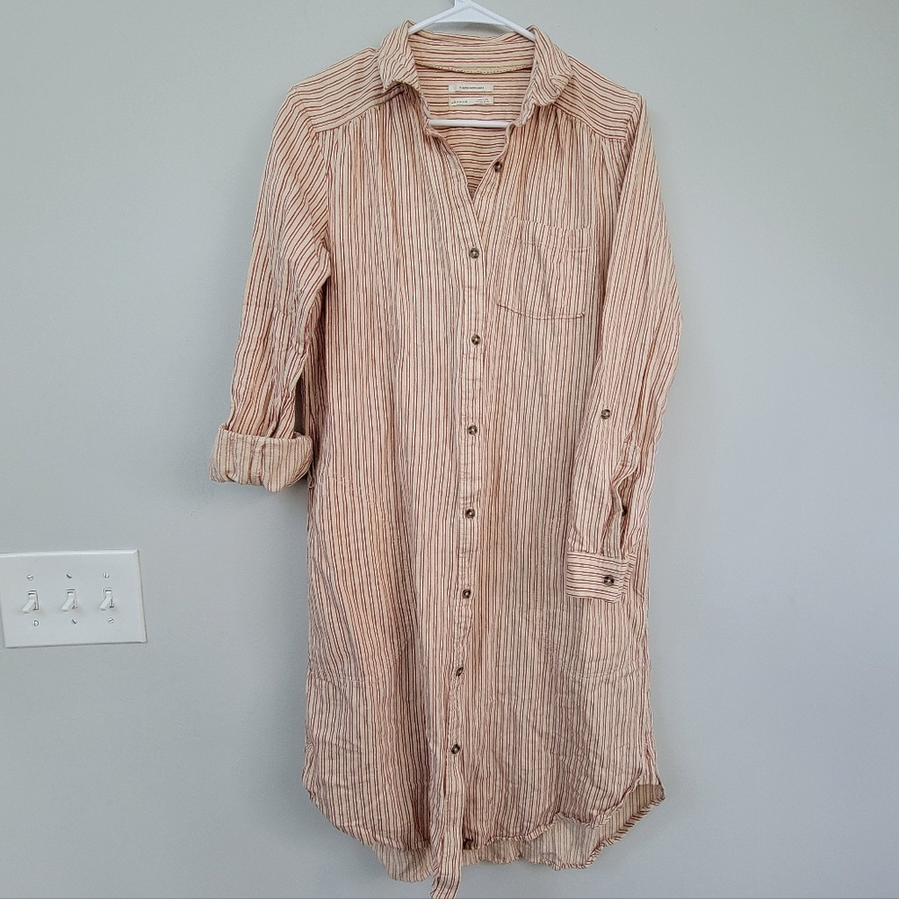 Anthropologie Striped Shirtdress Women's Size 10 Office Preppy Coastal Relaxed